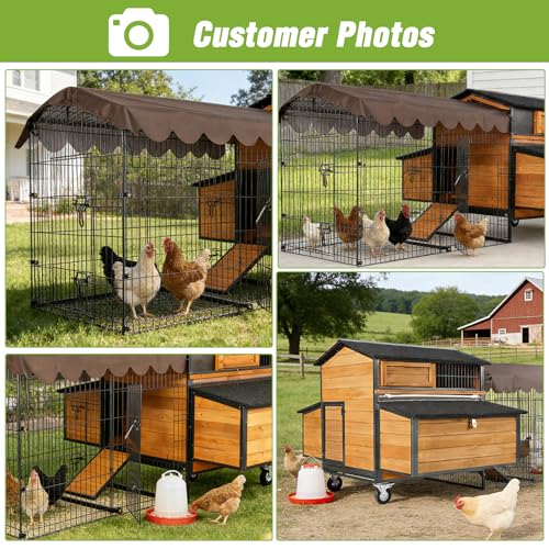 GUTINNEEN Extra Large Mobile Chicken Coop with Run for 6-8 Chickens, Portable Chicken Tractor with Wheels, 76.7" L All-Around Iron Frame Outdoor Hen House, Metal Sliding Tray & 6 Nesting Boxes