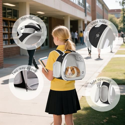 Guinea Pig Backpack, Space Capsule Bubble Window Small Animal Backpack for Guinea Pig, Bird Bunny Rabbit - color: Black