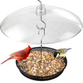 iBorn Hanging Bird Feeder Tray & Rainroof Cover, Bird Feeder Bowl with 13”Bird Feeder Cover for Rain Guard, Chew-Proof Polycarbonate & Thick Metal Hanger, Easy to Refill & Clean, Transparent & Black - size: Bird Feeder Tray+Rainroof Cover