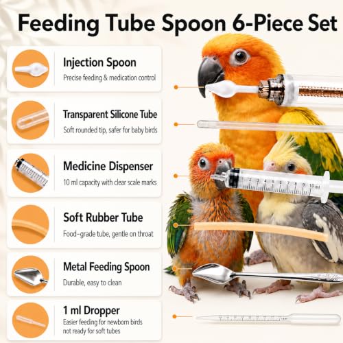 16 pcs Baby Bird Feeding Syringe Set - Bird Hand Feeding Syringe Set, Baby Birds Feeder with 20ml Feeding Syringes, Birds Feeder Scoop, Soft Tubes for Parakeets & Cockatiels (Yellow) - color: Yellow