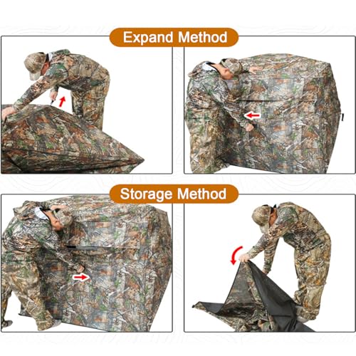 Camping Tent 270° See Through Hunting Blind with Sliding Windows, 2-3 Person Pop Up Ground Blinds for Deer Turkey Hunting, Portable Resilient Hunting Tent
