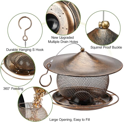 LBTING Bird Feeder, Wild Bird Feeder, Round Lantern-Shaped | Metal, For Hanging Outside Outdoors Garden Yard - style: Round Large