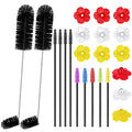 38 Pcs 3 Size Hummingbird Feeder Cleaning Brush Mini Nylon Tube Brush with 16 Flowers Bird Replacement Parts Double Headed Brushes for Bottle Feeding Hole Replacement(Black)