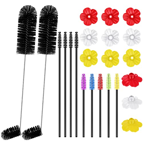 38 Pcs 3 Size Hummingbird Feeder Cleaning Brush Mini Nylon Tube Brush with 16 Flowers Bird Replacement Parts Double Headed Brushes for Bottle Feeding Hole Replacement(Black)