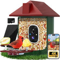 Smart Bird Feeder with Camera,5200mAh Battery with Solar Panel, 4K Native Resolution Live View, AI Species Identification, Auto Capture & Instant Arrival Alert, Ideal Gift for Bird Lovers (Red Green) - color: Green