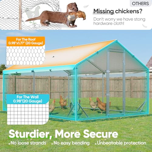 Quictent Large Metal Chicken Coop Run for 20+ Poultry w/Metallic Perch | Side Hardware Cloth & Cover, Advanced Series Outdoor Walk-in Cage Hen Duck Rabbit Dog Pen Yard Farm House, 12x9x6.6FT - color: Metallic, size: 142.4"L x 107.3"W x 78.0"H
