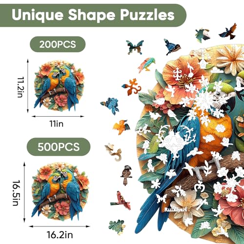 Ruikiyart Puzzles for Adults 500 Pieces, Wooden Puzzles Parrots | Bird Puzzle Unique Shaped Puzzle Games Challenge, Puzzle Gifts for Couples Home Decor, 5 mm Thick(16.3"*16.5") - color: Parrots, size: 500 Pieces