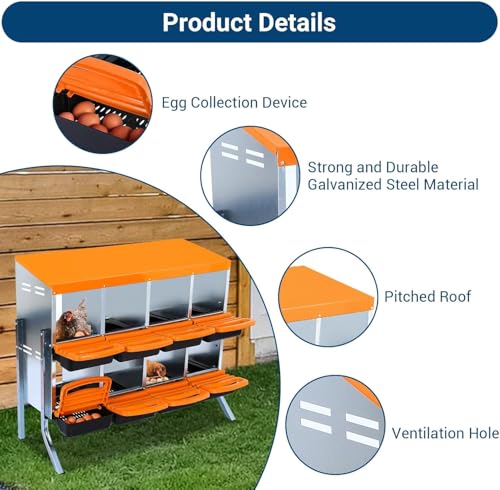 Chicken Nesting Box,Chicken Egg Laying Box with 8 Compartments, Roll Away Eggs Laying Boxes, Nesting Boxes, Indoor & Outdoor Use,Easy Egg Collection, Easy Cleaning - color: Orange, size: 8 holes with legs