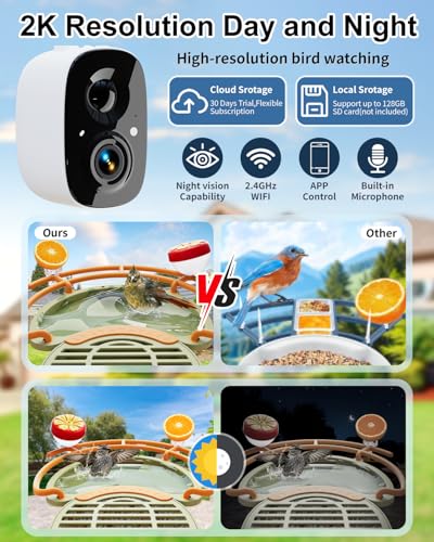 Bird Feeder with Camera, Smart Birdfeeder with Cam Solar Powered, 2K HD Video, AI Identification, Instant Arrival Alerts, IP66 Bird Bath & Feeder,Gift for BirdLover (with BirdBath, Green) - color: Green, style: With BirdBath