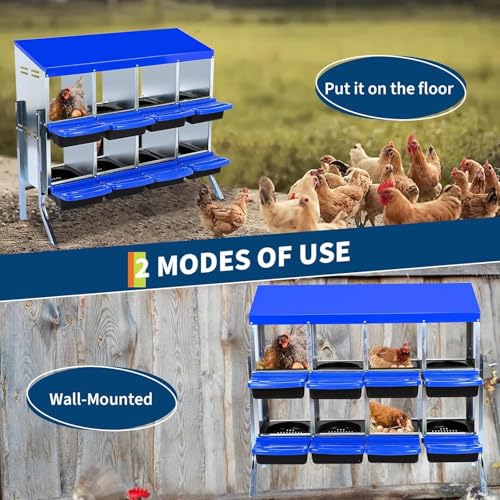 8-Hole Chicken Nesting Box with Removable Lid, Metal Chicken Coops with Roll Away Design/Easy Egg Collection/Ventilation Holes, for Chickens Coops, Duck and Hens - color: Blue, size: 8 holes with legs
