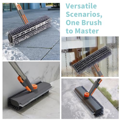 Floor Scrub Brush with Long Handle, 3 in 1 Scrape and Heavy-Duty Stiff Bristle Scrubber Brush for Cleaning Shower Bathroom, Patio, Pool, Garage, Kitchen, Wall and Deck (Gray, 2 Pack) - color: Gray, size: 2 PACK