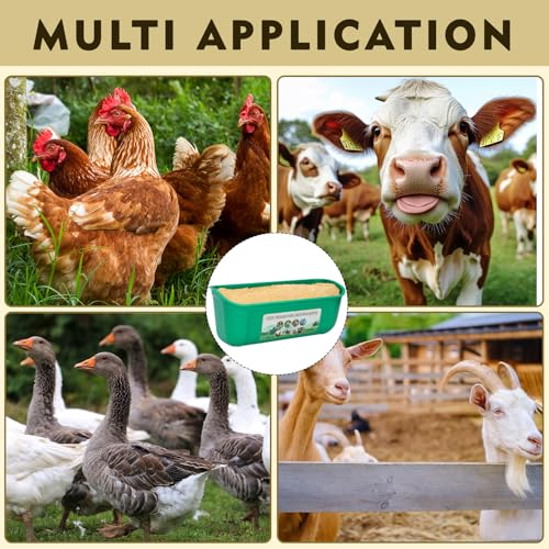 6 Pack Fence Feed Feeder 4.5 Quart Hanging Chicken Feeder Trough with Brush & Scoop Green Goat Hanging Fence Feeders Feeder with Hooks Screws & Zip Tie for Livestock Feeding Container Goats Supplies - color: Green, size: 6 Pack