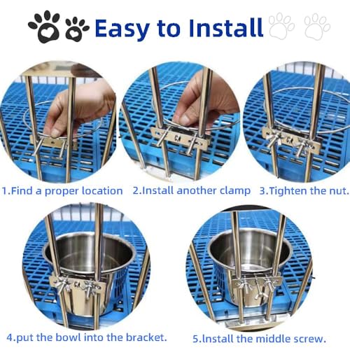 2 Pack Large Dog Water Food Bowls, Dog Crate Water Bowl No Spill, Water Bowl for Crate Cage Accessories, Kennel Water Bowls Hanging, Stainless Steel Dogs Bowls Dish Coop Cup for Large Medium Breeds