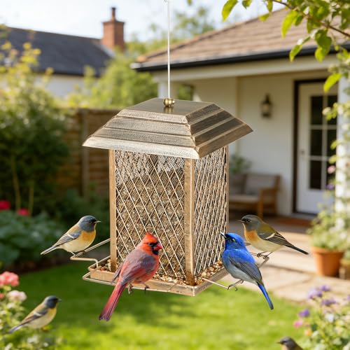 Bird Feeder, 6LB Large Capacity Metal Bird Feeders for Outdoor Hanging | Heavy Duty, 4 Perches, Drain Holes, Easy to Fill, Sturdy Wild Birdfeeder, For Outside Garden Yard - color: Large, 6 lbs