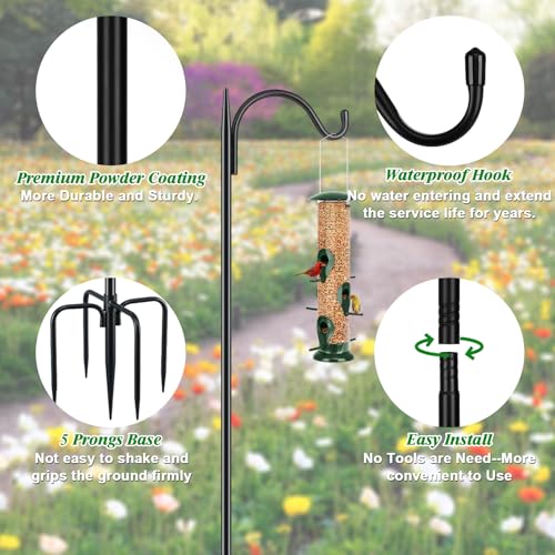 Bird Feeder Pole, 60 Inch Shepherds Hooks for Outdoor with 5 Prong Base, Adjustable Heavy Duty Shepherds Hook for Plant Baskets, Hummingbird Feeder, Wedding Decor, Lanterns,2 Pack - size: 60 Inch