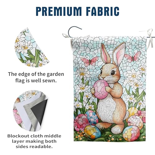Easter Bunny Garden Flag for outside 28x40 Double Sided Stained Glass Rabbit Flag Easter Egg House Flag Lily Spring Outdoor Flag Large - color: easterbunny