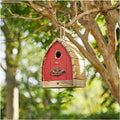 Glitzhome 8.5" H Washed Red Distressed Solid Wood Birdhouse Garden Hanging Bird House for Outdoors - color: 8.5"H