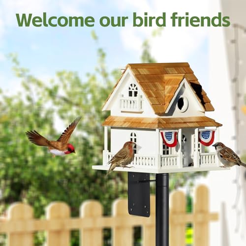 Bird House Pole,75" Outdoor Bird Feeder Pole Kit Stand with 5-Pronged Base, Adjustable Height & Universal Mount for Easy Setup, 2 Installation Methods, Matte Black Finish (Without Bird House) - size: 75"