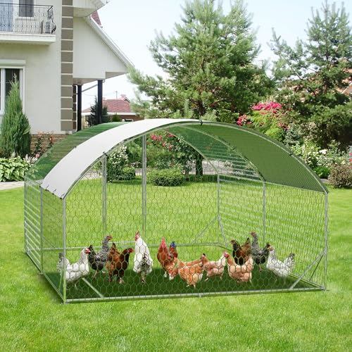 Large Metal Chicken Coop, Metal Chicken Run with Waterproof and Anti-Ultraviolet Cover for Outside, 9.8 x 13.1 x 6.5 Ft Walk-in Poultry Cage, Outdoor Chicken Pen for Backyard and Farm - size: 118.1"L x 157.5"W x 78.7"H