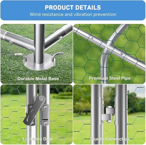 Chicken Coop Run, 13 x 10 x 6.4ft Metal Chicken Coop | Chicken Runs for Yard with Waterproof UV-Resistant Cover, Walk-in Outdoor Chicken Enclosure for Farm and Backyard - size: 157.0"L x 117.6"W x 76.8"H