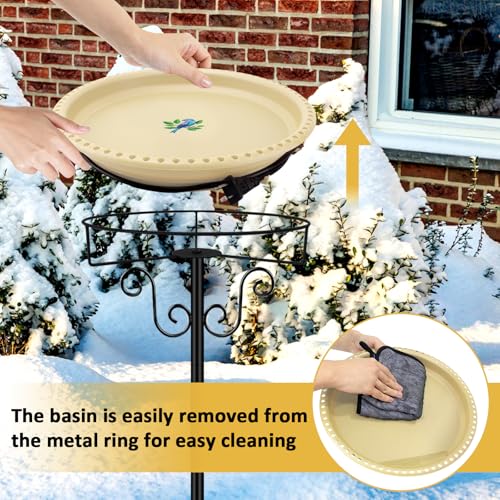 Lovppy Heated Bird Baths for Outdoors for Winter, 100W Heated Birdbath Water Heater with Thermostatically Controlled, Heated Bird Baths Bowl with Metal Stake for Outside Garden Patio Yard (Khaki) - color: Khaki