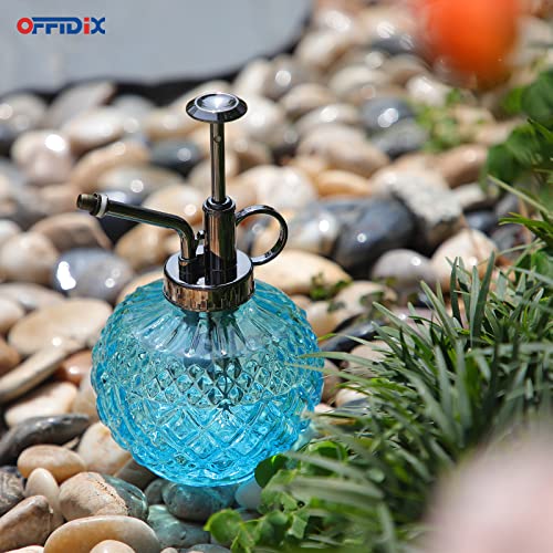 Glass Plant Mister Vintage Spray Bottle Blue Spritzer with Top Pump | Glass Fine Mist Misters, 300ML Small Plant Empty Bottle Decor, Mini Watering Can for Indoor Outdoor Garden Succulent Plants - color: I-Blue