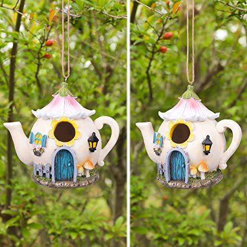 Yinns Resin Bird House for Outside, Decorative Hanging Birdhouse for Garden | Birdhouses, Hanging Watering Can Bird Houses for Outdoors Cardinal Bluebird Wild Birds Nesting - color: D-Watering Can