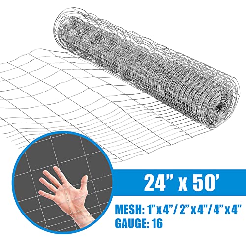 Fencer Wire Rabbit Guard Fence, 16 Gauge Galvanized Welded Wire Fence for Preventing Rabbits, Dogs, Cats, Chickens, and Other Small Animals from Damaging The Garden (24 in. x 50 ft.) - size: 24 in. x 50 ft., style: Galvanized Welded