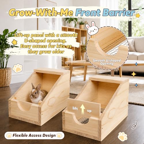16" Wooden Rabbit Nesting Box with Stainless Steel Mesh Floor, 2cm Thick Natural Pine Bunny Breeding Box, Secure Rabbit Birthing Box & Hideout for Hutch, Easy-Clean Nesting House (1 Pcs) - color: 1 Pcs