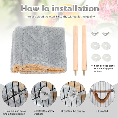 BWOGUE Bird Nest Bed Hanging Hammock, Parakeet Bed for Cage, Cockatiel Bed | Warm Fleece Snuggle Hut, Double-Layer Comfort, Wooden Perch Setup, Washable Hammock - color: Light Gray, size: Medium (9"x7.2")