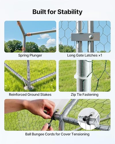 VEVOR Large Metal Chicken Coop, 9.8x13.1x6.5 ft Large Walk in Chicken Runs for Yard with Cover, Hen House Enclosure with Security Lock, Outdoor Duck Rabbit Cage Poultry Pen for Backyard, Farm, Yard - size: 118.6"L x 154.7"W x 78.4"H