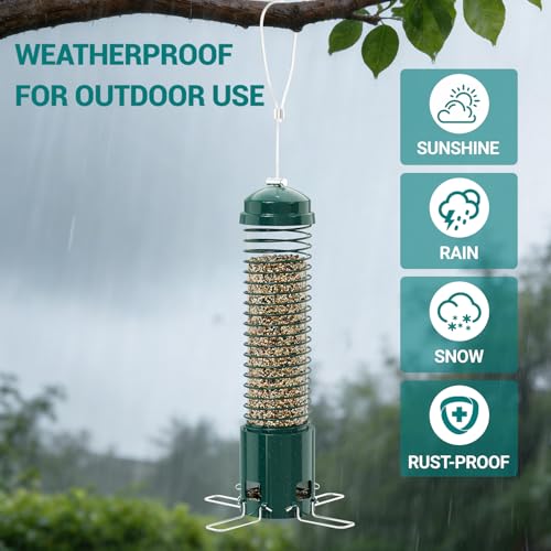Squirrel Proof Bird Feeder, Metal Bird Feeders for Outdoors Hanging, 3.6LB Large Seeds Capacity for Wild Birds, Finch, Cardinal, Blue Jay, Chickadee, Green - color: Green