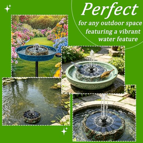 Solar Bird Bath Fountain,Premium Plastic Faux Stone Water Fountain Pump with 6 Nozzles,No Battery Water Feature for Birdbath,Garden,Patio,Small Pond Decoration 7.8" Bronze