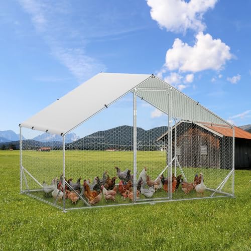 Large Metal Chicken Coop, 9.8'L x 6.5'W x 6.5'H Walk-in Poultry Cage, Chicken Run Pen House with Waterproof & Anti-Ultraviolet Cover Chicken Coop Run for Outdoor Backyard Farm - size: 118.1"L x 78.7"W x 78.7"H
