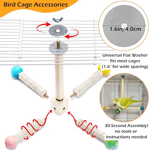 Large Bird Perch Toy, Interactive Wooden 360° Spinning Cage Toy(L) | Exercise Wheel Quaker Toy, Enrichment Bird Cage Accessories Perch Toys for Medium-sized Birds Cockatiel Ring-necked Caique - size: Large (no bells)