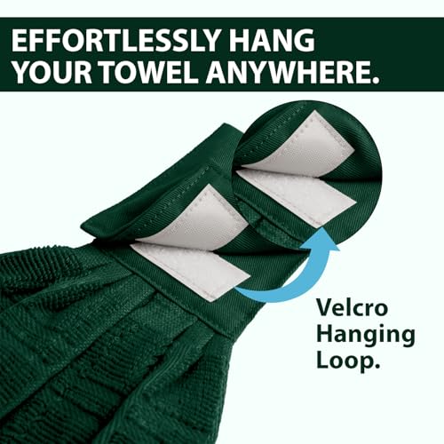 Blue Needles Hanging Kitchen Towels - Forest Green 100% Cotton Solid Kitchen Tie Towel, Set of 2 Hand Dish Cloth with Hanging Loops 9 x 17 Inches, Absorbent, Super Soft, and Fast Drying Home Essential - color: Forest Green