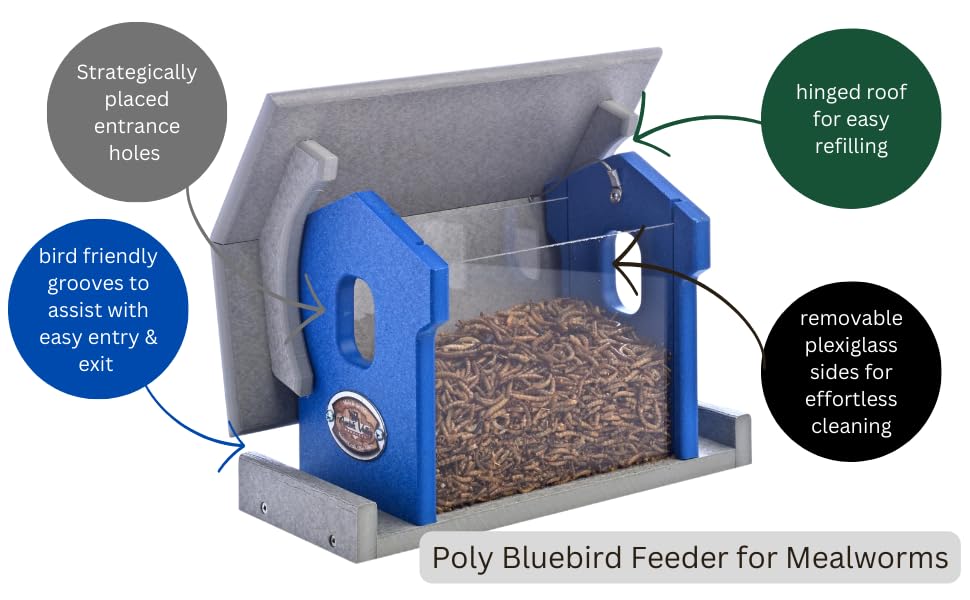 Poly Bluebird Feeder Durable Hanging Weather-Resistant Mealworm and Wild Bird Feeder Outdoor Feeder for Blue Birds Easy Fill-Clean Design Handcrafted in The USA (Blue-Grey) - color: Blue-Grey