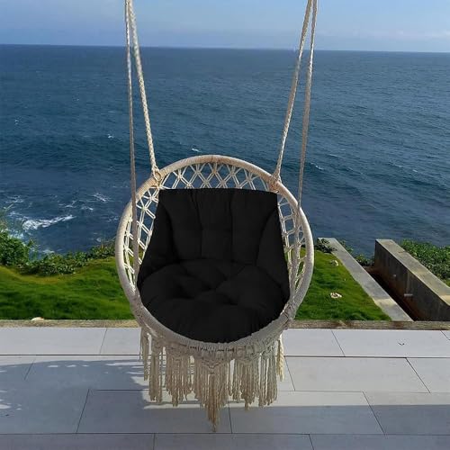 Hammock Chair Cushion, Hanging Basket Egg Chair Cushion Round Seat Thick Nest Back Pillow for Patio Garden Swing Chair Seat Pads (Only Pads) (Black) - color: Black