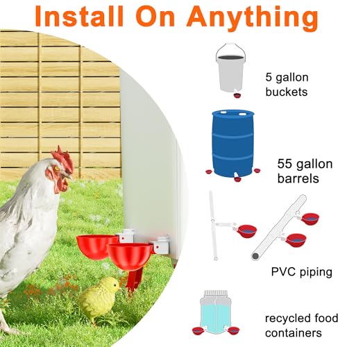 Chicken Waterer Cups, Automatic DIY Chicken Water Bowl 7 Pack | Chicken Flock Waterer Cups with 3/8'' Hole Saw for Bucket, Trough, Easy Install - size: 7 Pack