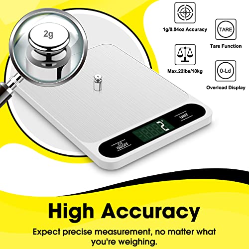 Mik-Nana Food Scale White, 22lb/10kg Digital Kitchen Scale Grams and oz for Baking Cooking and Weight Loss, 1g/0.04oz Precise Graduation, Easy Clean Stainless Steel - color: White
