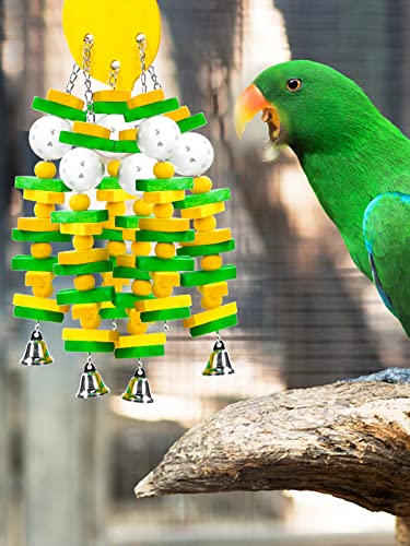 Large Bird Parrot Toys for Cockatoos African Grey Macaws Amazon Parrots | MEWTOGO, Brightly Colored, Appealing to Birds, Natural Wood, Bird Gifts, Lemon Style - color: Yellow