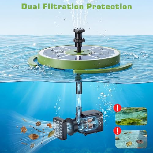 AISITIN 3.5W Solar Fountain with1500mAh Battery, Anti-Drift Bracket | Solar Water Pump with 8 Nozzles, Solar Powered Floating Fountain for Outdoor Garden, Birdbath, Pond, Fish Tank - Dark Green - color: Dark Green
