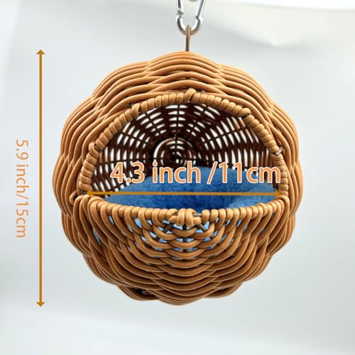 Rattan Bird Nest for Cage Hanging Parakeet Bed Hammock Hideout | Lay Eggs Canary Nest Sleep Parakeet Warm House Hut Parrot Cage Accessories for Cockatiel Budgerigar Finche Canaries - style: Half-circular opening