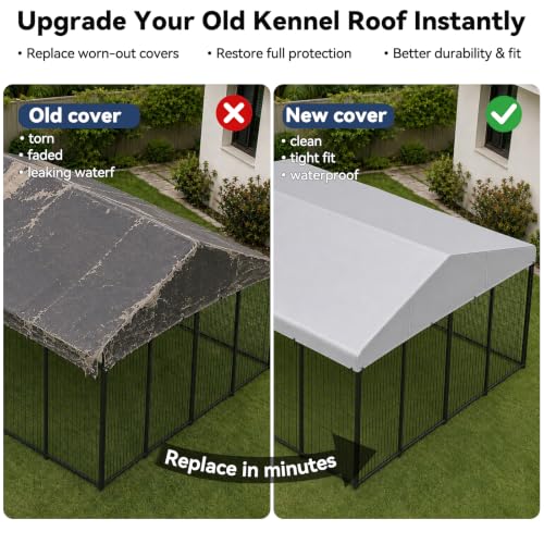 ROOMTEC 10 x 10 FT Outdoor Dog Kennel Cover, Replacement Canopy Only | Silver, 210D Coated Oxford, Waterproof, UV, 18 Secure Fasteners, Designed for ROOMTEC Kennels - size: 10.0"L x 10.0"W x 2.5"H