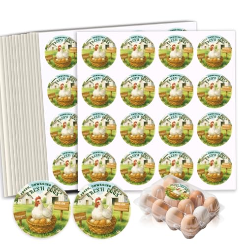 320 Pcs Chicken Egg Carton Labels, 2 Inch Round Colorful Farmhouse Chicken Eggs Handling Stickers Fresh Eggs Packaging Sticker for Box Container Carton Farm Supplies - color: Country Style