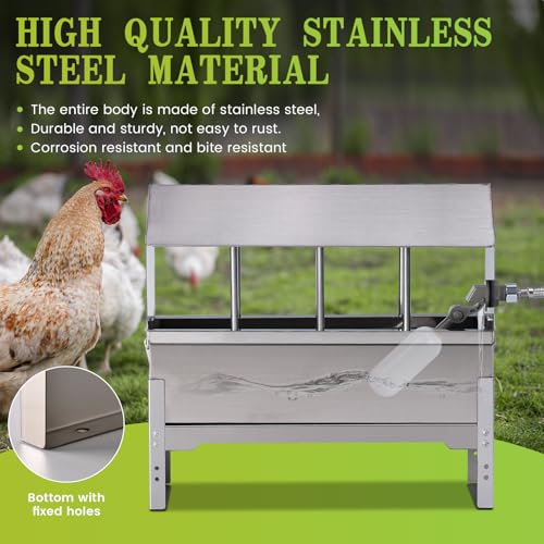 Automatic Chicken Waterer Metal Chicken Water Feeder Stainless Large Chicken Waterer System Auto Poultry Waterer Dispenser with Stand Legs for Pigeon, Duck, Goose, Geese,Quail,Turkeys