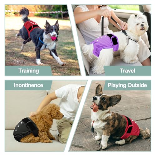 Female Dog Diapers - Reusable Diapers for Doggie in Heat - Highly Absorbent for Pet Incontinence with Adjustable Snaps (Pack of 3) Red, S