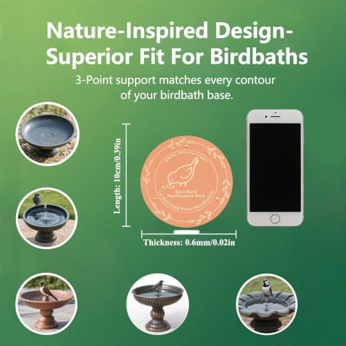 Bird Bath Copper Disk 99.98% 0.6mm Thickness (1Pcs,10cm/0.39inch) | Triple-point support fits bird baths & bowls, reduces mineral buildup, ideal gift for bird lovers, outdoor garden decor