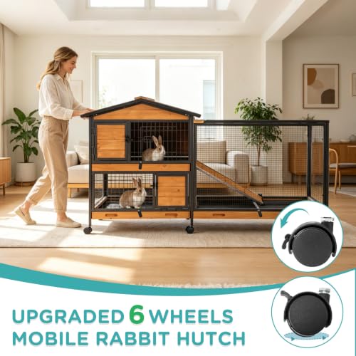 Suumerpety 2-Story Rabbit Cage with Chew-Proof Metal Frame for Indoor/Outdoor - 62" Bunny Hutch Guinea Pig Cages with 6 Locking Wheels & 2 Removable Trays for Rabbits/Guinea Pigs - color: (Brown & Black)