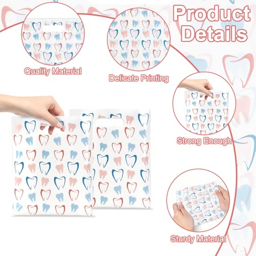 eowqeiur Dental Goodie Bags(8.2x9.4 Inch) 50 PCS Plastic Tooth Gifts Goody Snack Treat Cookie Bags with Handle Dental Assistant Must Haves Office Supplies Toothbrush Patients Hygiene Bag Bulk - color: 50 tooth bags